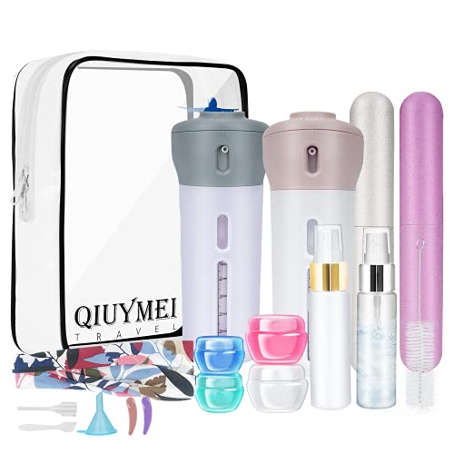 QIUYMEI 19 Pack Travel Bottles Set, Leak Proof Travel Accessories, Refillable Travel Size Toiletries Containers for Shampoo,Sanitizer,Lotions, Skin Care, Makeup Products with TSA Quart Bag