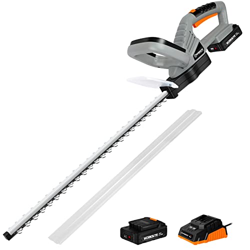 WORKSITE 20V Hedge Trimmer Cordless, Lightweight Bush Trimmer with 20-Inch Dual Steel Blade, Battery & Fast Charger Included