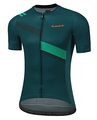 Santic Men’s Cycling Jersey Shorts Sleeve Pro Road Bike Bicycle Shirt Full Zip MTB Clothing Trek Tops