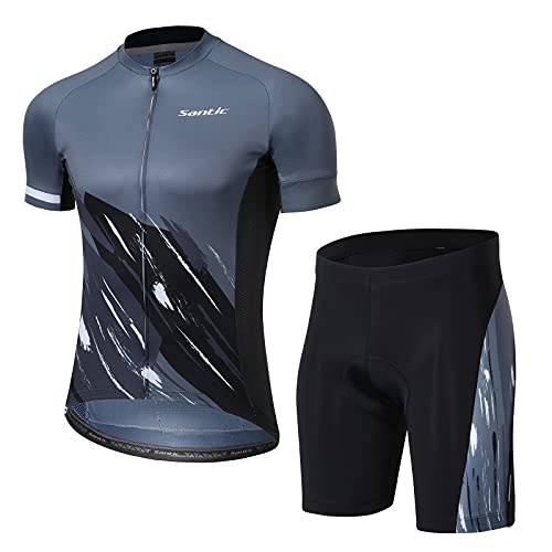 Santic Men’s Cycling Jersey Set Biking Clothes Road Bike Shorts Padded Outfit Bicycle Shirts Short Sleeve MTB