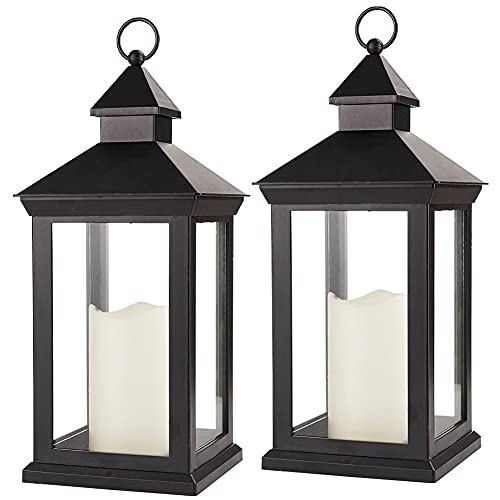 Bright Zeal 2-Pack 14″ Black Waterproof Outdoor Lanterns with Flameless Candles and Timer – Outdoor Lanterns Battery Powered LED Decorative Waterproof – Black Candle Lanterns Decorative Indoor