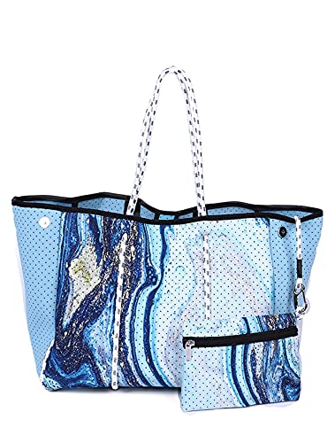Trymall Neoprene Handbag, Galaxy Neoprene Tote Big Beach Bags Washable Mom Diaper Bag (Galaxy E)