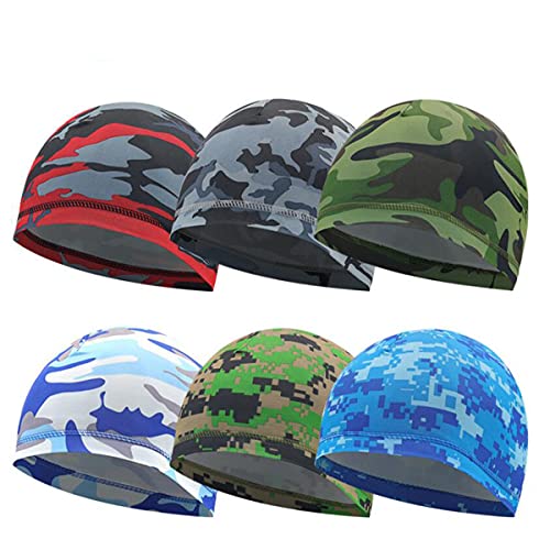 Snadulor 6 Pieces Helmet Cap Cooling Helmet Liner Skull Caps Sweat Wicking Cycling Hat Cooling Beanie Hat(Random Color), One Size Multi-Colored