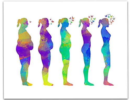 Women Fat to Thin Wall Art 14″x11″ Unframed Art Print watercolor Style for Gym, Home or Kitchen Décor. Ideal For Fitness Fanatic, Weight Loss Inspiration, Fasting, Personal Trainer