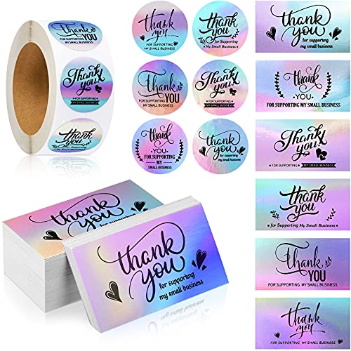 1120 Pieces Thank You Cards and Stickers Set, Include 120 Thank You Business Card 1000 Thank You Roll Labels Thank You for Supporting My Small Business Stickers Cards Package Insert (Chic Style)