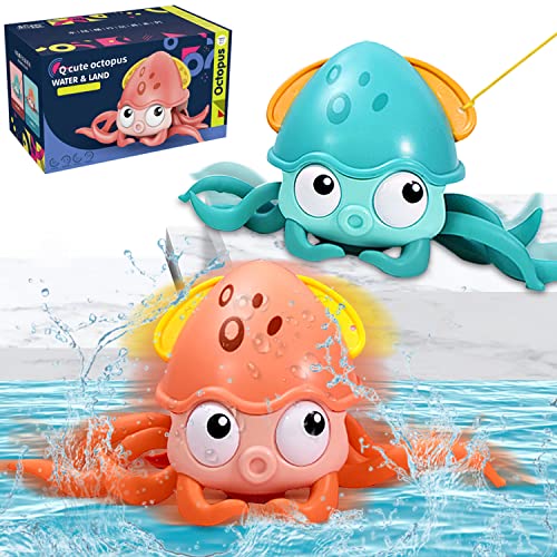 QIUXQIU Baby Bath Toys Crawling Toy Wind up Octopus Water Toy Toddlers Swimming Floating Playing Paddling Set in Bathroom Beach Pool Water Playset for Boys and Girls (Orange)