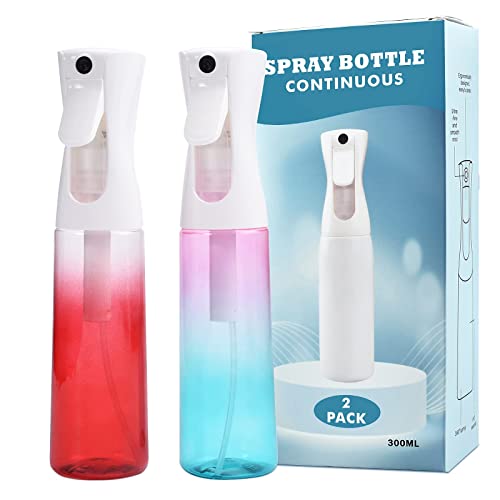 Hair Spray Bottles, 2 Packs Continuous Water Mister Spray Bottle Empty for Hairstyling, Skin Care, Cleaning and Plant Spraying, 300ml/ 10 Oz