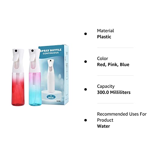 Hair Spray Bottles, 2 Packs Continuous Water Mister Spray Bottle Empty for Hairstyling, Skin Care, Cleaning and Plant Spraying, 300ml/ 10 Oz | The Storepaperoomates Retail Market - Fast Affordable Shopping