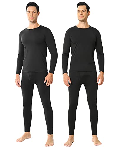 ViCherub Thermal Underwear for Men Ultra Soft Long Johns Fleece Lined Warm Base Layer Mens Thermals top and Bottom Set of 2 Black & Black 3XL