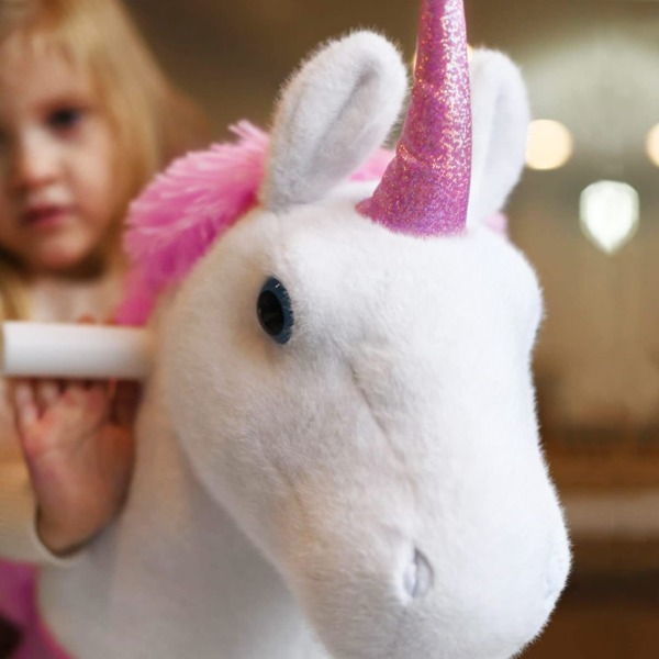 WondeRides Ride on Pink Unicorn Horse Toy (Medium Size 4, Height 36 Inch), Riding Horse Pony Walking Rocking Plush Animal as Birthday Gifts for Children for 4-9 Years Old.