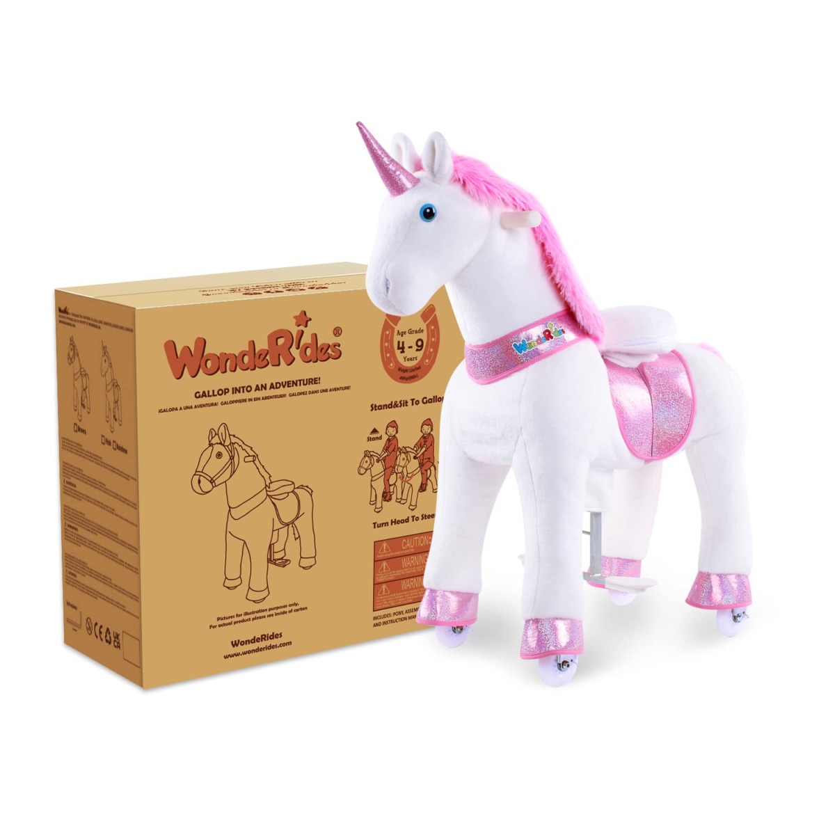 WondeRides Ride on Pink Unicorn Horse Toy (Medium Size 4, Height 36 Inch), Riding Horse Pony Walking Rocking Plush Animal as Birthday Gifts for Children for 4-9 Years Old. | The Storepaperoomates Retail Market - Fast Affordable Shopping