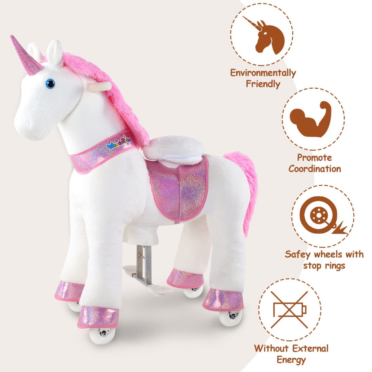 WondeRides Ride on Pink Unicorn Horse Toy (Medium Size 4, Height 36 Inch), Riding Horse Pony Walking Rocking Plush Animal as Birthday Gifts for Children for 4-9 Years Old. | The Storepaperoomates Retail Market - Fast Affordable Shopping