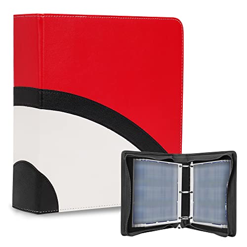 9-Pocket Trading Card Binder ,Card Collector Album Fits 1080 Cards with 60 Sleeves Included, Compatible with PM Trading Cards and All Other Card Games.（Red）
