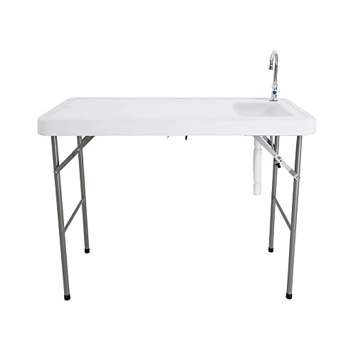 RICA-J Outdoor Folding Fish Cleaning Table, Portable Fillet Cutting Picnic Camping Table with Sink, Faucet, Drain Hose