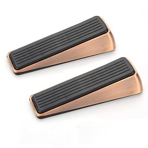 Door Stopper – 2 Pack Heavy Duty Door Stop Wedge with Non-Skid Rubber Base Grip, Includes 3 Pcs Clear Shock Absorbent Door Stopper Wall Protector Silicone Gel (Copper Red)