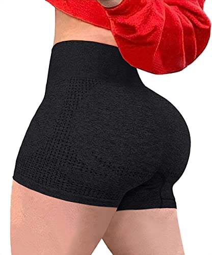 Women Seamless Biker Yoga Shorts Workout High Waist Spandex Gym Shorts Butt Lifting Booty Leggings Hot Pants Black