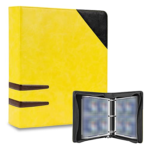 4-Pocket Trading Card Binder ,Card Collector Album Fits 480 Cards with 60 Sleeves Included, Compatible with PM Trading Cards and All Other Card Games.（Yellow）