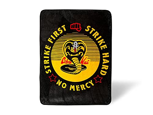 Surreal Entertainment Cobra Kai Strike First Oversized Plush Throw Blanket | Cozy Sherpa Cover For Sofa, Bed Super Soft Fleece Official Karate Kid Collectible 45 x 60 Inches, Yellow, One Size