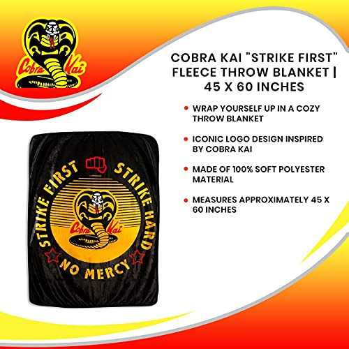 Surreal Entertainment Cobra Kai Strike First Oversized Plush Throw Blanket | Cozy Sherpa Cover For Sofa, Bed Super Soft Fleece Official Karate Kid Collectible 45 x 60 Inches, Yellow, One Size | The Storepaperoomates Retail Market - Fast Affordable Shopping