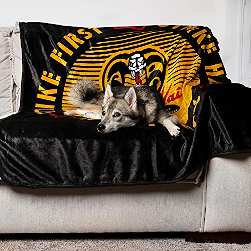 Surreal Entertainment Cobra Kai Strike First Oversized Plush Throw Blanket | Cozy Sherpa Cover For Sofa, Bed Super Soft Fleece Official Karate Kid Collectible 45 x 60 Inches, Yellow, One Size | The Storepaperoomates Retail Market - Fast Affordable Shopping