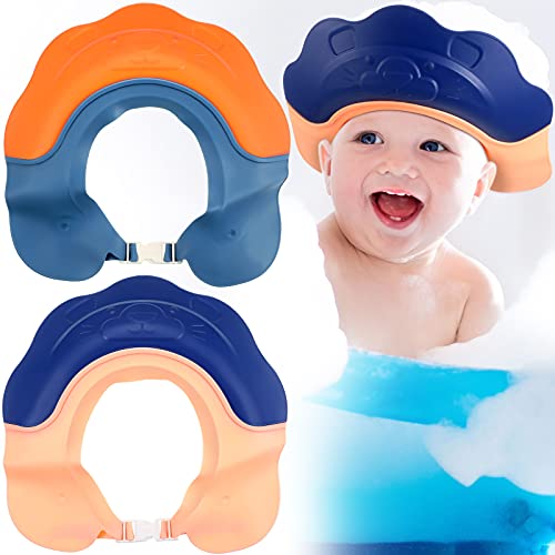 Xaatren 2 Pieces Baby Shower Cap Adjustable Silicone Baby Shampoo Hat Waterproof Infant Bathing Hat for Baby Infants Toddlers Bathing Washing Hair