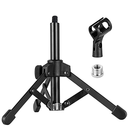 Microphone Stand Desk Tripod, BILIONE Desktop Mic Stand with Microphone Clip, 5/8″ to 3/8″ Metal Screw Adapter for Blue Yeti Snowball & Other Microphone