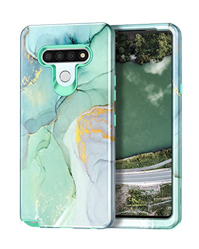 Lamcase Compatible with LG Stylo 6 Case, Heavy Duty Full Body Shockproof Hybrid Hard PC Soft TPU Rubber Three Layer Rugged Drop Protection Phone Cover Cases for LG Stylo 6 (2020), Green Marble