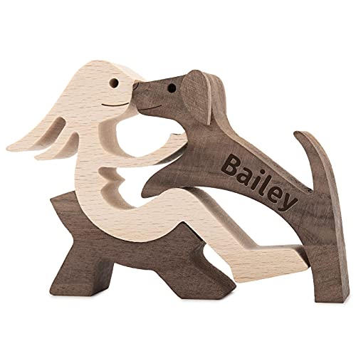 Personalized Dog Sculptures, Handmade Wooden Sculpture Dog and Girl, Accents Animal Puppy Figurines, Wood Decor for Home Office Shelf Gift