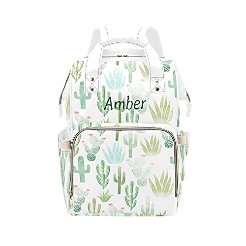 Anneunique Cartoon Plant Cactus Diaper Bags Backpack with Name Personalized Baby Bag Nursing Nappy Bag Travel Tote Bag Gifts for Mom Girl, 10.83 x 6.69 x 15 Inch