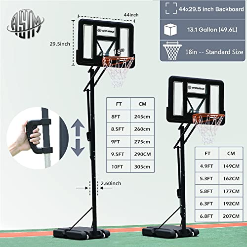 WIN.MAX Portable Basketball Hoop Quickly Height Adjusted 4.9-10ft Outdoor/Indoor Basketball Goal System with 44 inch Backboard and Wheels for Adults | The Storepaperoomates Retail Market - Fast Affordable Shopping