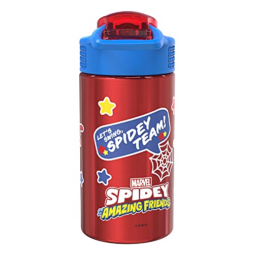 Zak Designs Marvel Spider-Man 18/8 Single Wall Stainless Steel Kids Water Bottle, Flip Straw Locking Spout Cover, Durable Cup for Sports or Travel (15.5oz, Non-BPA, Spidey and His Amazing Friends) | The Storepaperoomates Retail Market - Fast Affordable Shopping