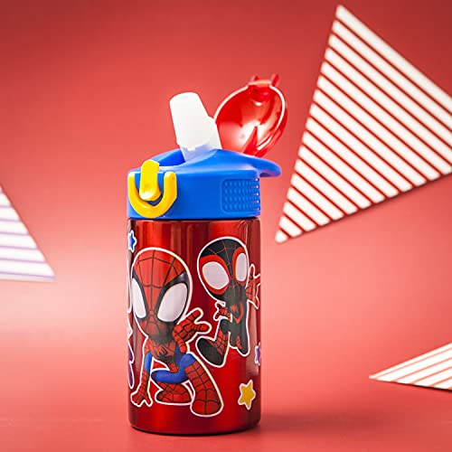 Zak Designs Marvel Spider-Man 18/8 Single Wall Stainless Steel Kids Water Bottle, Flip Straw Locking Spout Cover, Durable Cup for Sports or Travel (15.5oz, Non-BPA, Spidey and His Amazing Friends) | The Storepaperoomates Retail Market - Fast Affordable Shopping
