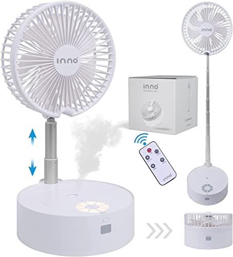 Portable Fan & Essential Oil Diffuser – Foldable Standing or Desk Fan with Night Light, Air Diffuser, Humidifier – 24 Hr. Run Time by Inno White