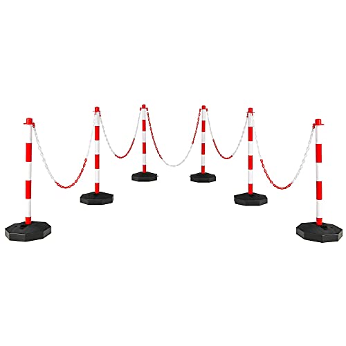 Goplus 6 Pack Delineator Post Cone with Fillable Base, Traffic Cones Safety Cones for Parking Lot, Construction, Plastic Stanchion Chain Safety Barriers with 5Ft Link Chains (White & Red)