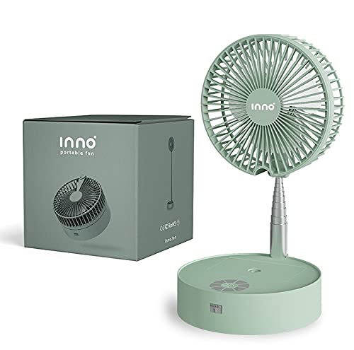 Portable Fan & Essential Oil Diffuser – Foldable Standing or Desk Fan with Night Light, Air Diffuser, Humidifier – 24 Hr. Run Time by Inno, Green