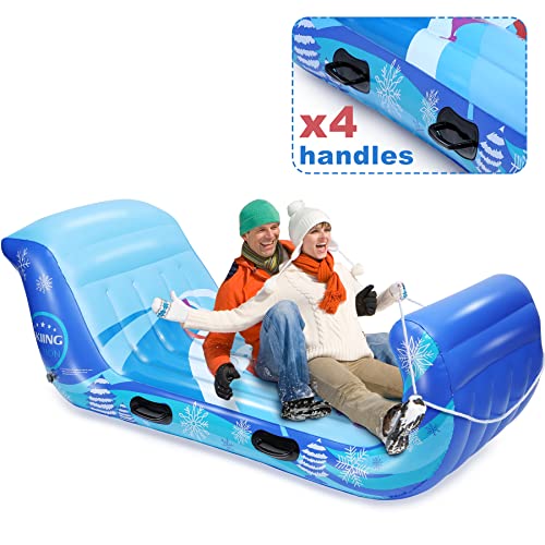 Snow Sled 70” Giant Snow Tube for Kids Adults with 4 Reinforced Handles, Inflatable Toboggan Sled with Pull Rope Winter Outdoor Gifts for Toddlers Boys Girls Snow Ski Play