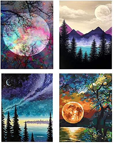 4 Pack Paint by Numbers, Paint by Numbers for Adults and Kids Beginners, Adult Paint by Number, DIY Moonscape Oil Painting 12 x 16 Inches