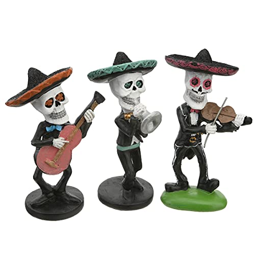 National Tree Company​ Skeleton Mariachi Band, Includes Guitarist, Violinist, Trumpet Player, Halloween Collection, 4 Inches, Black (RAH-ZHS11929S-1)