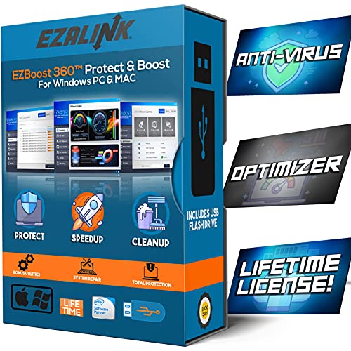 Ezalink Antivirus Software Total Protection for Windows and Mac Computer Optimizer | EZBoost 360 Security, Fixer, Booster, Cleaner