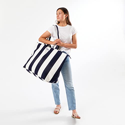 Foundry by Fit + Fresh, All The Things Tote Bag, Luggage, Travel Duffle Bag, Weekender Bags for women, and Beach Bag, Navy Stripe