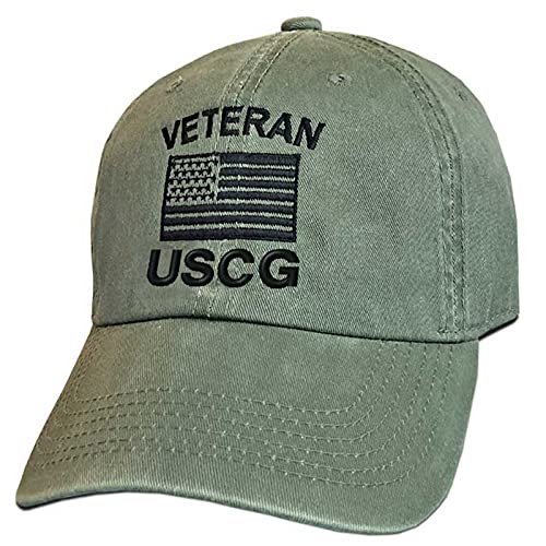Officially Licensed USCG Veteran Hat with Embroidered Flag Vintage Green