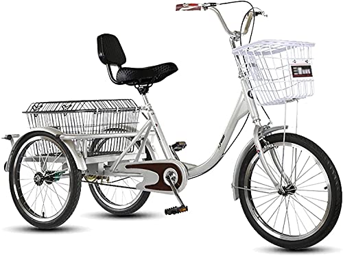 Adult Tricycles, 3 Wheel Bikes for Adults, Adult Trike Tricycle 20 Inch Adjustable 3 Wheel Bicycle with Double Brake System and Cargo Shopping Basket for Seniors Women Men