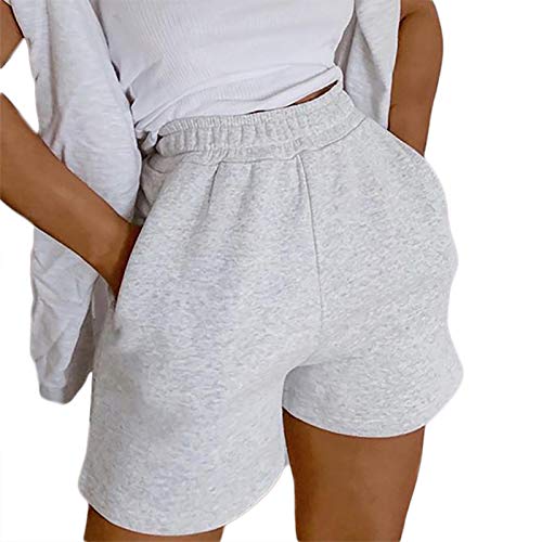 NUFIWI Women Casual Summer Workout Shorts Drawstring Athletic Sweat Shorts High Waist Running Yoga Y2K Shorts with Pockets (A1 Grey, S)