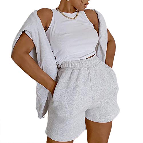 NUFIWI Women Casual Summer Workout Shorts Drawstring Athletic Sweat Shorts High Waist Running Yoga Y2K Shorts with Pockets (A1 Grey, S) | The Storepaperoomates Retail Market - Fast Affordable Shopping