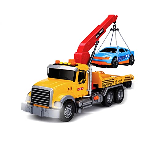 haomsj Big Tow Trucks Toy Trucks with Hook and Car for Boys Pull Back Truck Toys with Light and Sound for Kids (1:18 Plastic Tow Truck)