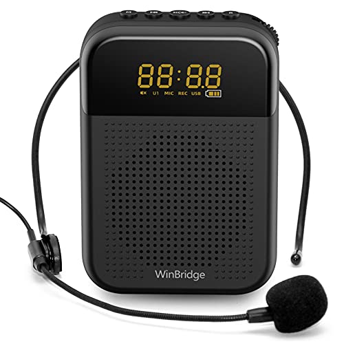 WinBridge Voice Amplifier Portable Speaker with Wired Microphone Headset 16W | 2500mAh Larger Capacity Mini Pa System Support Bluetooth | Record | Mute | LED Display for Teachers S209