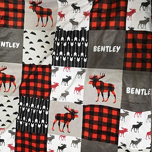 Woodland Deer Adventure Personalized Baby Blanket with Name, Custom Nursery Soft Minky Blankets for Girls Kids, Red Plaid Swadding Blanket Nursery Stroller Crib Receiving Blanket Infant | The Storepaperoomates Retail Market - Fast Affordable Shopping
