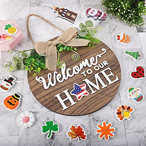 Wooden Seasonal Welcome Sign For Front Door, Interchangeable Holiday Welcome To Our Home Hanging Door Sign For Front Porch 16 Holiday Icons Farmhouse Outdoor Housewarming Gifts Christmas Door Decor | The Storepaperoomates Retail Market - Fast Affordable Shopping