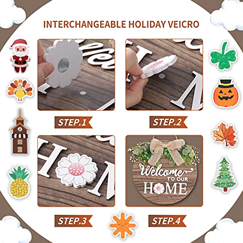 Wooden Seasonal Welcome Sign For Front Door, Interchangeable Holiday Welcome To Our Home Hanging Door Sign For Front Porch 16 Holiday Icons Farmhouse Outdoor Housewarming Gifts Christmas Door Decor | The Storepaperoomates Retail Market - Fast Affordable Shopping