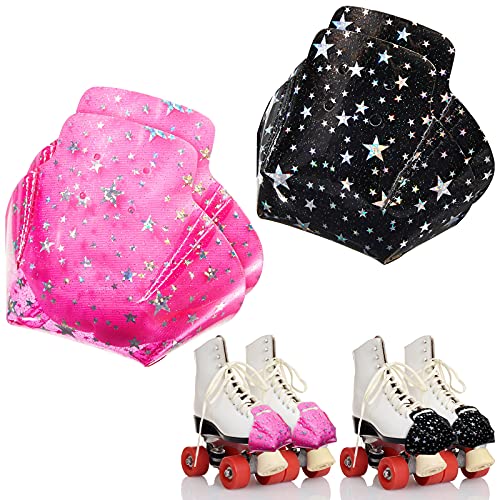 Lenwen 4 Pcs Toe Cap Guards Protectors Roller Skate Cap Protectors Roller Skate Toe Caps Skate Protectors Roller Skate Toe Guards for Quad Roller Skate Protection (Black and Pink,Star Pattern)